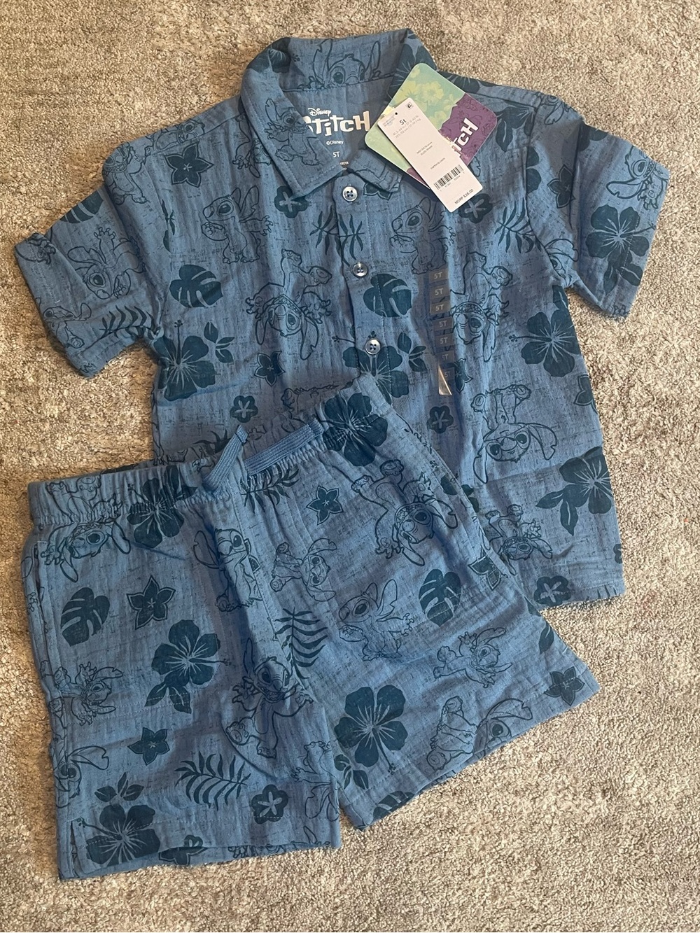 Carter's Blue Hawaiian Stitch Print Short Sleeve & Shorts Set